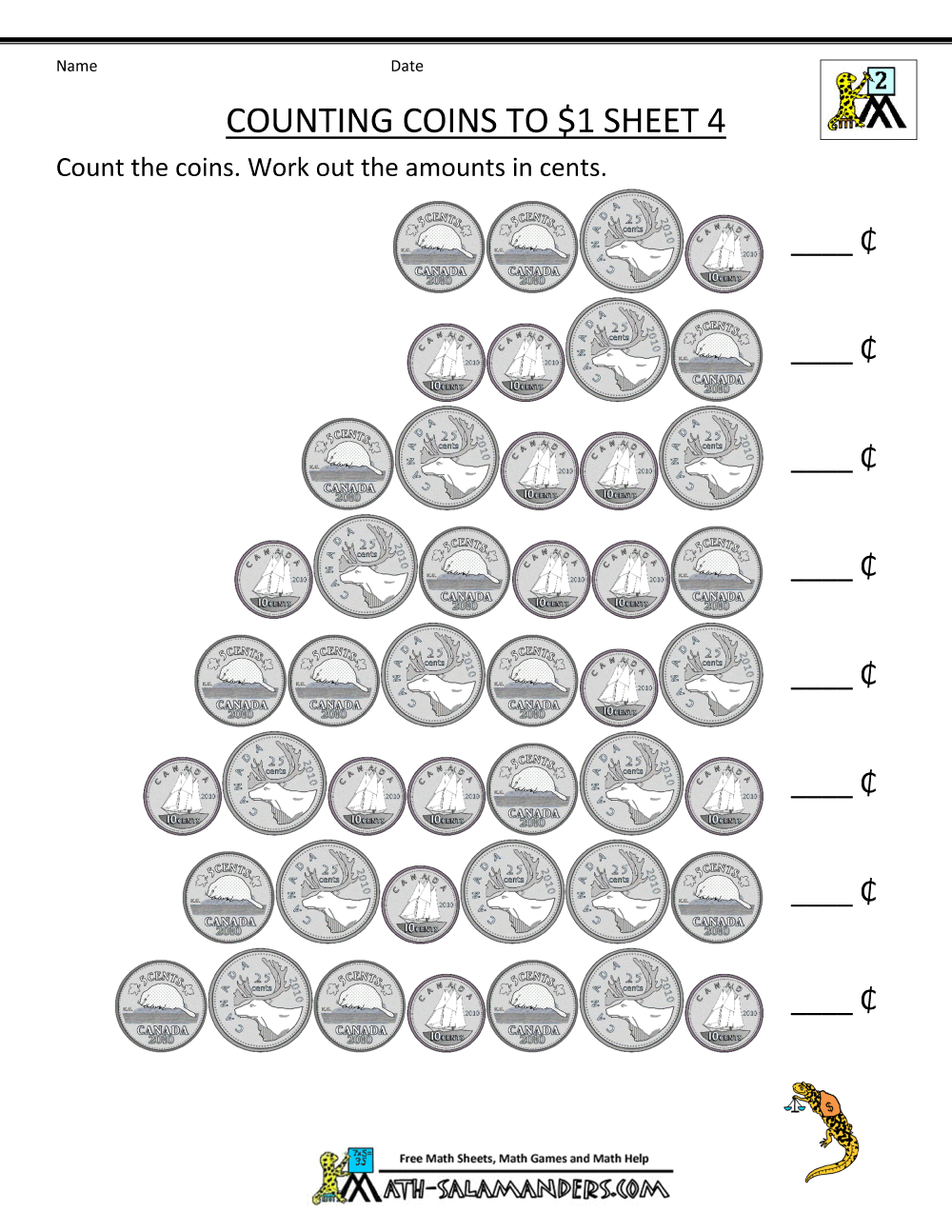 Collection Of Math Worksheets Grade 2 Canadian Money
