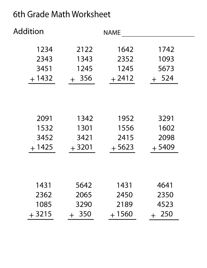 Collection Of Math Worksheets Printable Grade 6