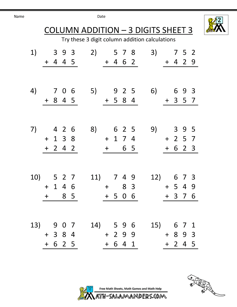 Collection Of Math Worksheets Second Grade Printable