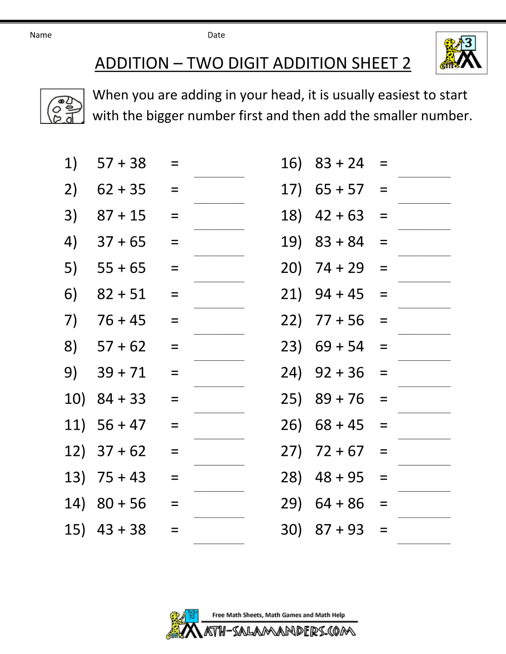 Collection Of Maths Worksheets Addition Year 2