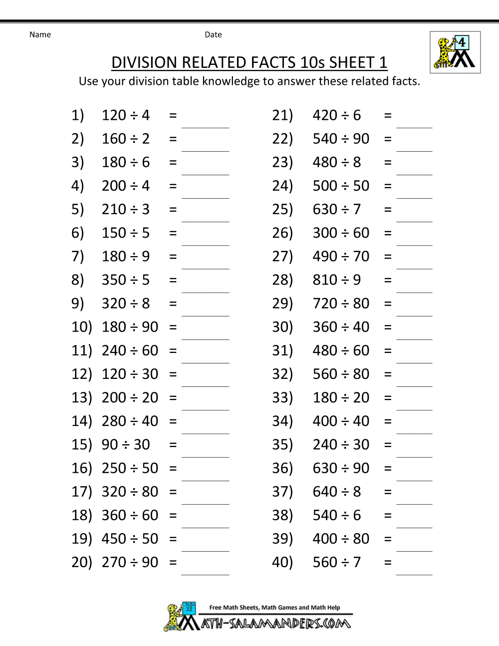 Collection Of Multiplication And Division Worksheets Grade 4