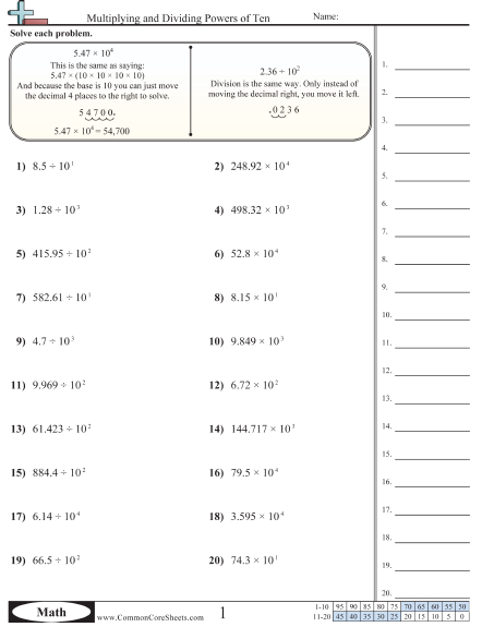 Collection Of Multiplication Worksheets Power Of 10