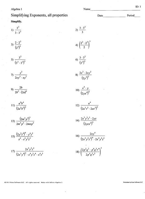 Collection Of Multiplying Exponents Variables Worksheets