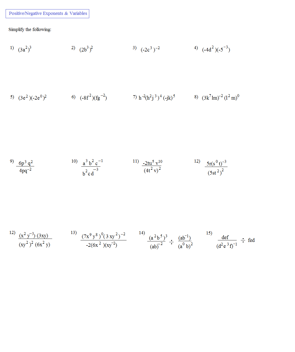 Collection Of Multiplying Exponents Worksheet Pdf