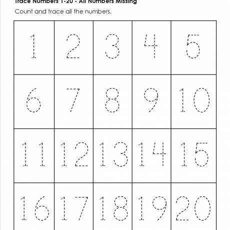 Collection Of Tracing Numbers 1 20 Worksheets For Kindergarten
