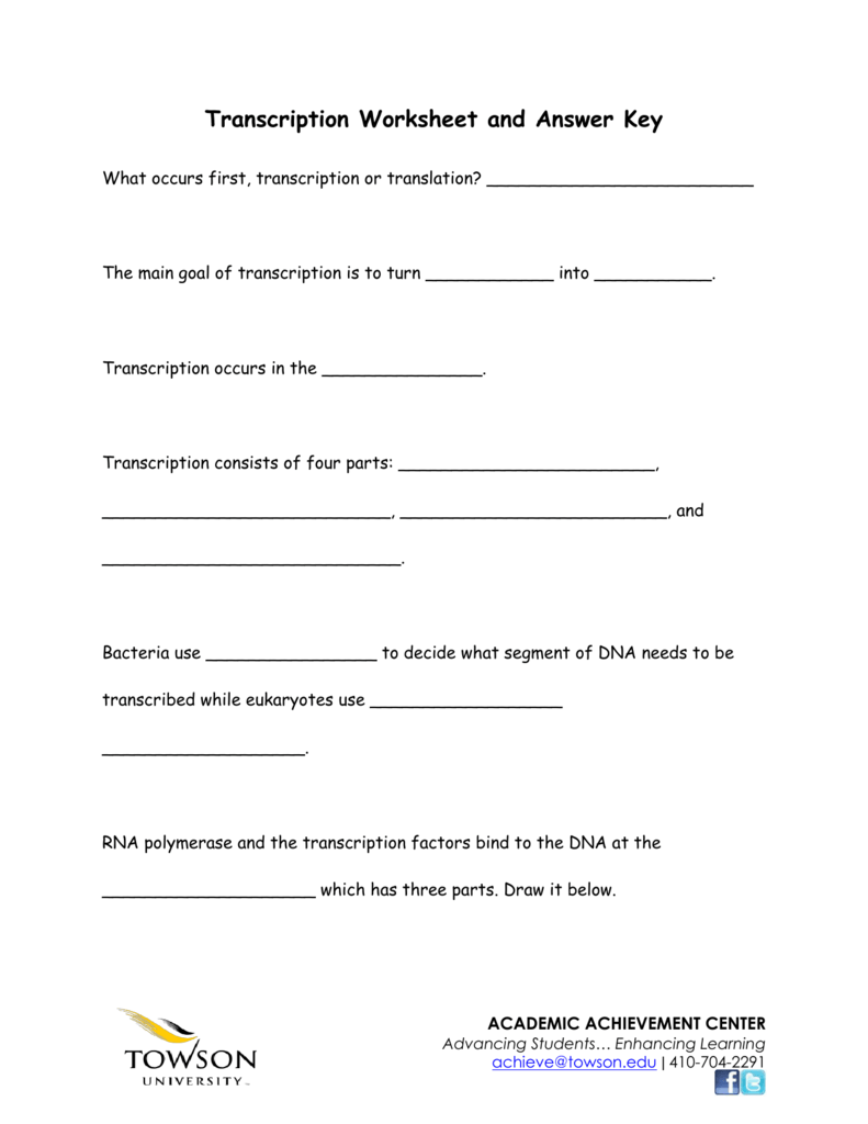 Collection Of Transcription Worksheet Answer Key Biology