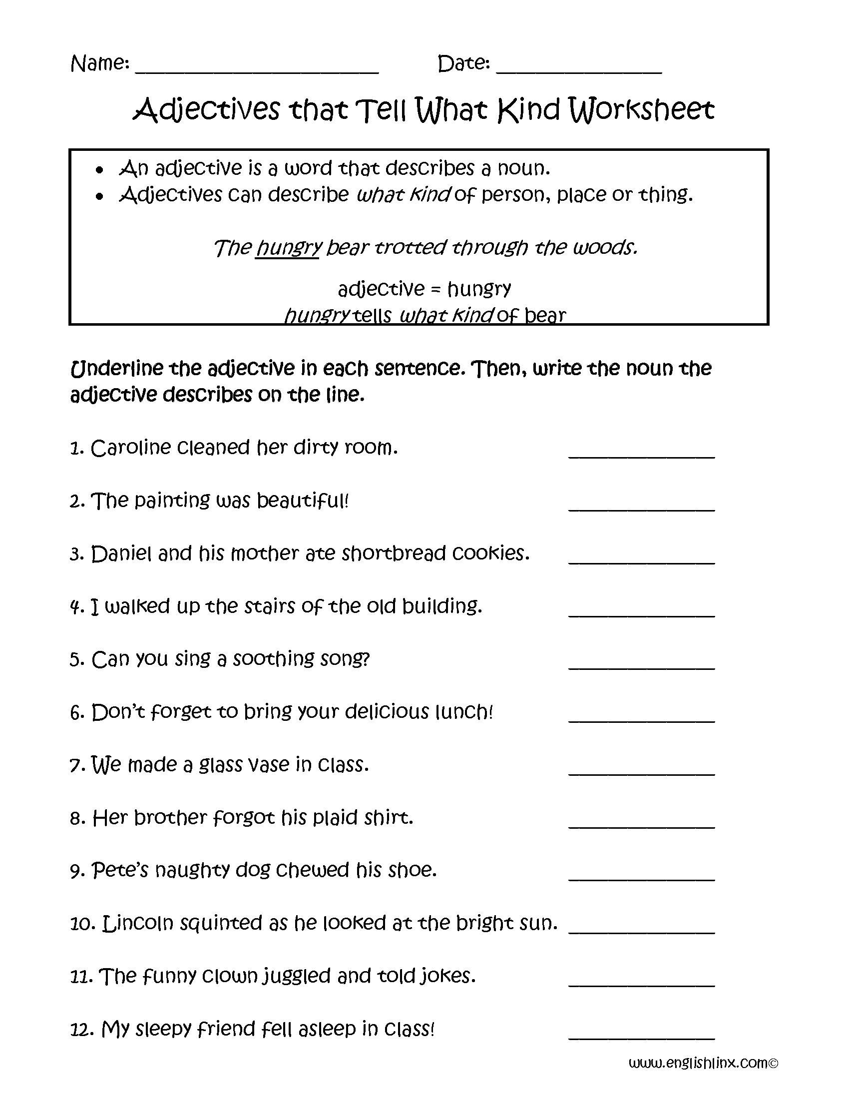Collection Of Worksheet On Adjectives For 5th Grade