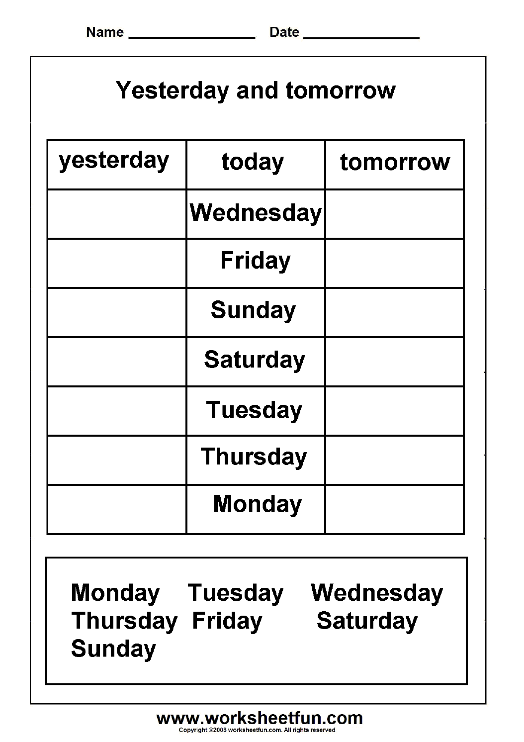 Collection Of Worksheet On The Days Of The Week For Preschoolers