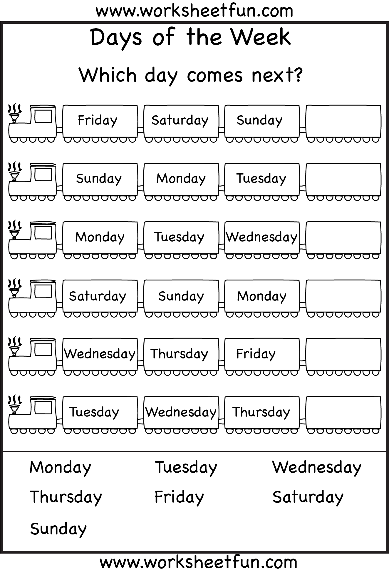 Collection Of Worksheet On The Days Of The Week For Preschoolers