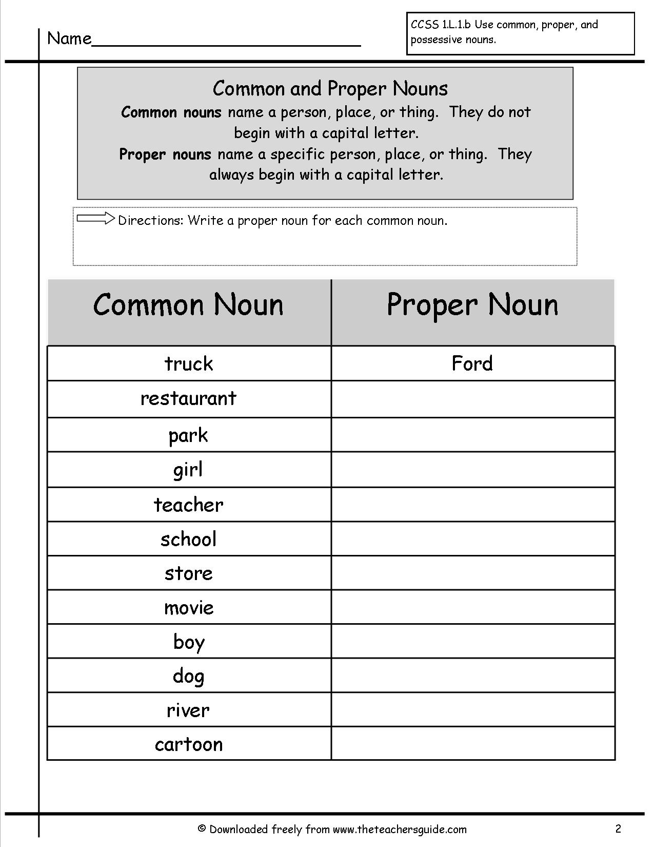Common Nouns Worksheets For Kindergarten 146350