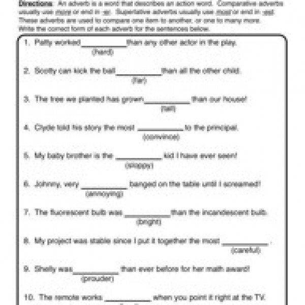 Comparative Adverbs Worksheets 4th Grade 3822269