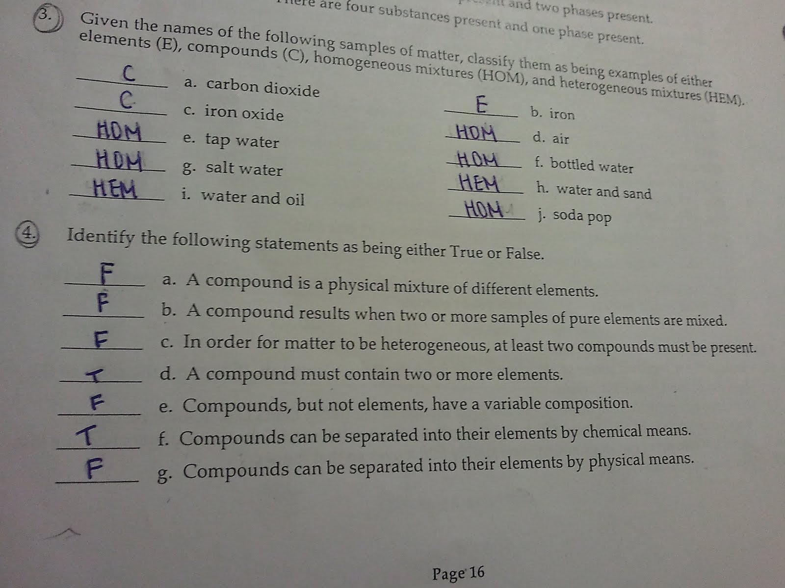 Composition Of Matter Worksheets