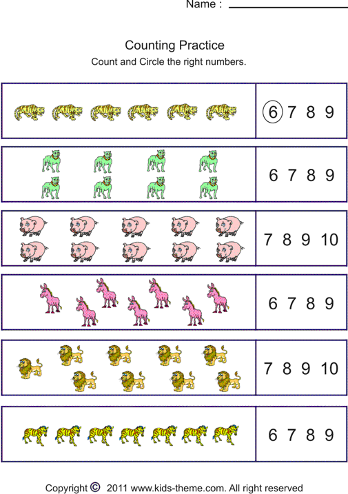 Counting Objects 110 Worksheets