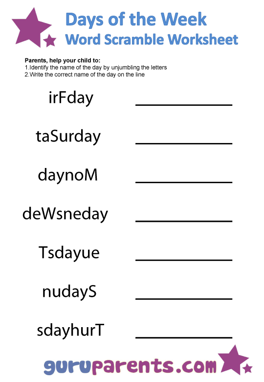 Days Of The Week Worksheets Days Of The Week Worksheets