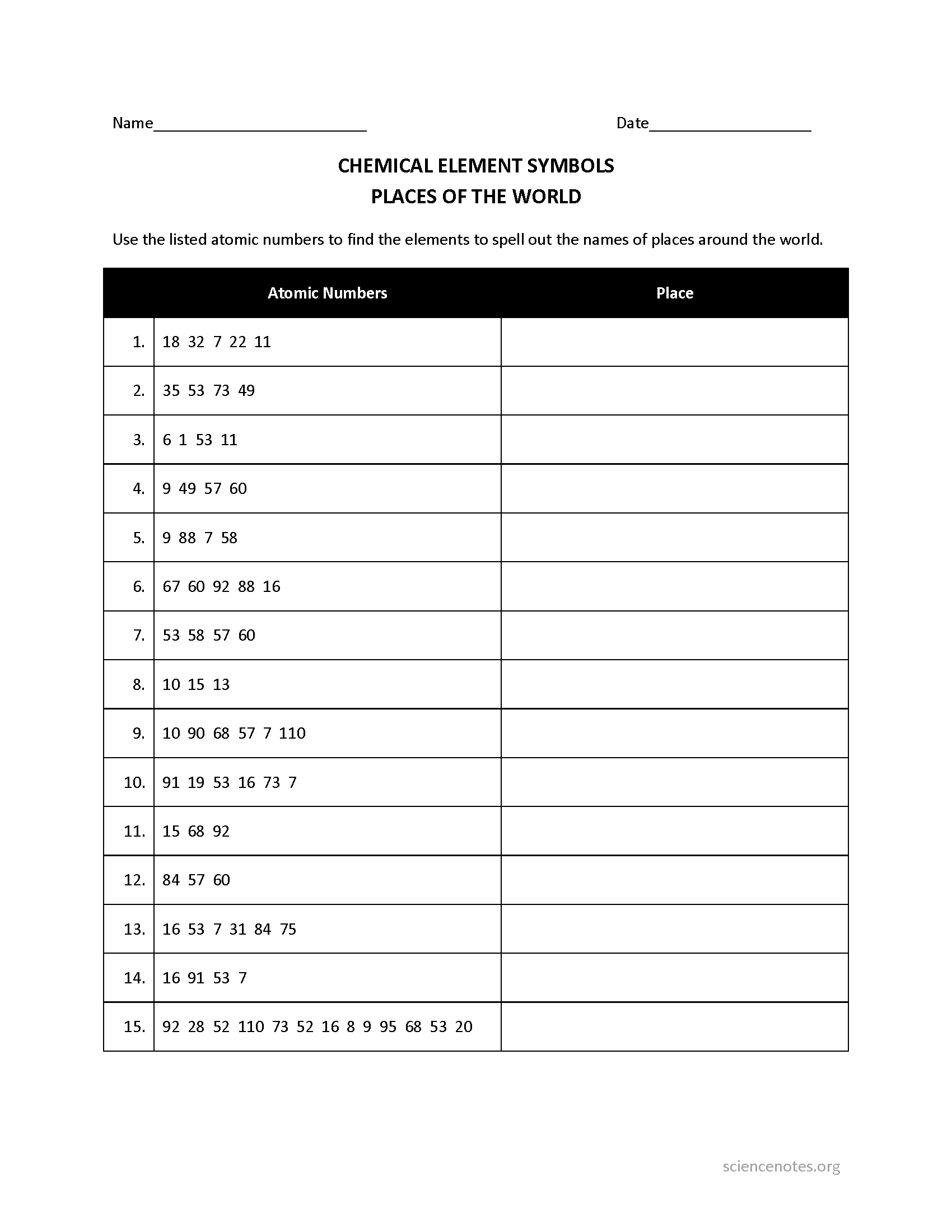Element Symbols Worksheet 1305555