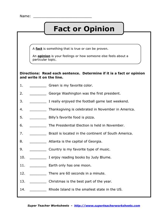 Fact Vs  Opinion Worksheets
