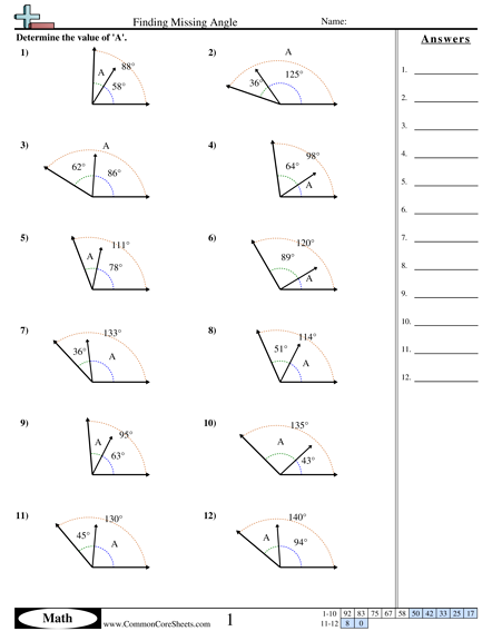 Finding Missing Angle Worksheet