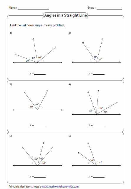 Finding Missing Angles Worksheet Angles In Straight Lines