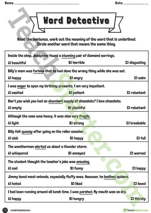 Word Detective Worksheets