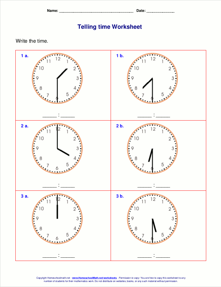 First Grade Math Clock Worksheets 693885