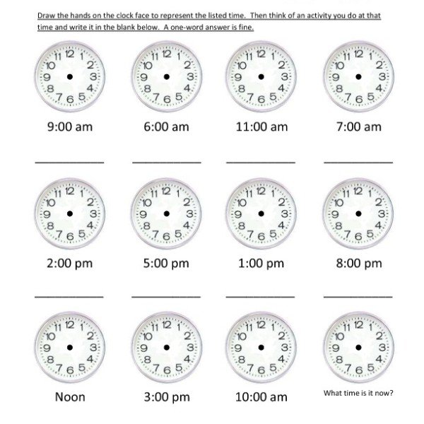 Clocks Worksheets For 1st Grade
