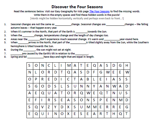 Four Seasons Worksheet