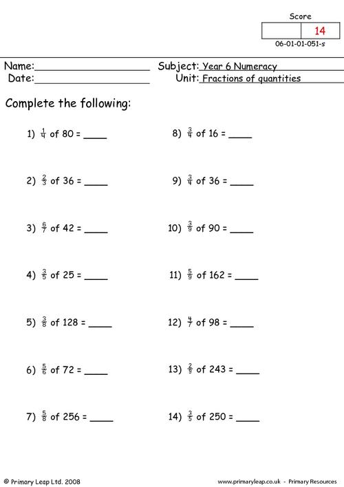 Fractions Of A Number Worksheet 323842