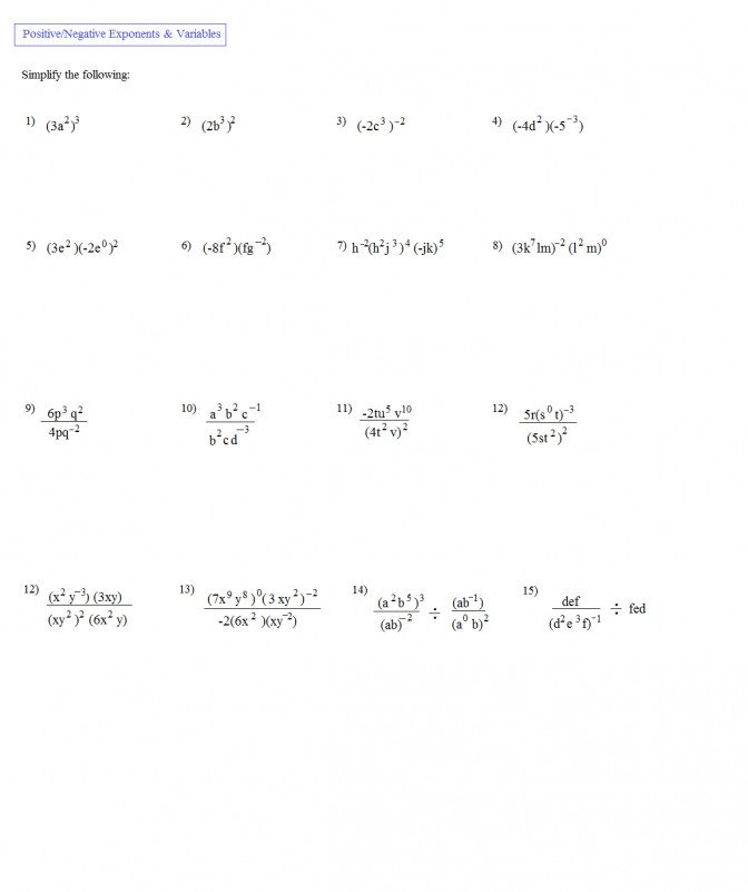 Free Exponents Worksheets Simplifying Worksheet