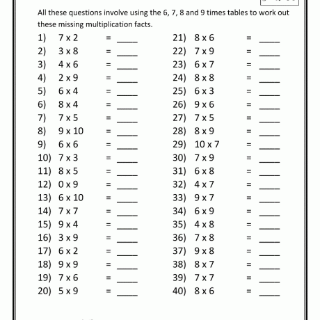 Free Multiplication Worksheets 6 7 8 9 Times Tables 3 Math Fun