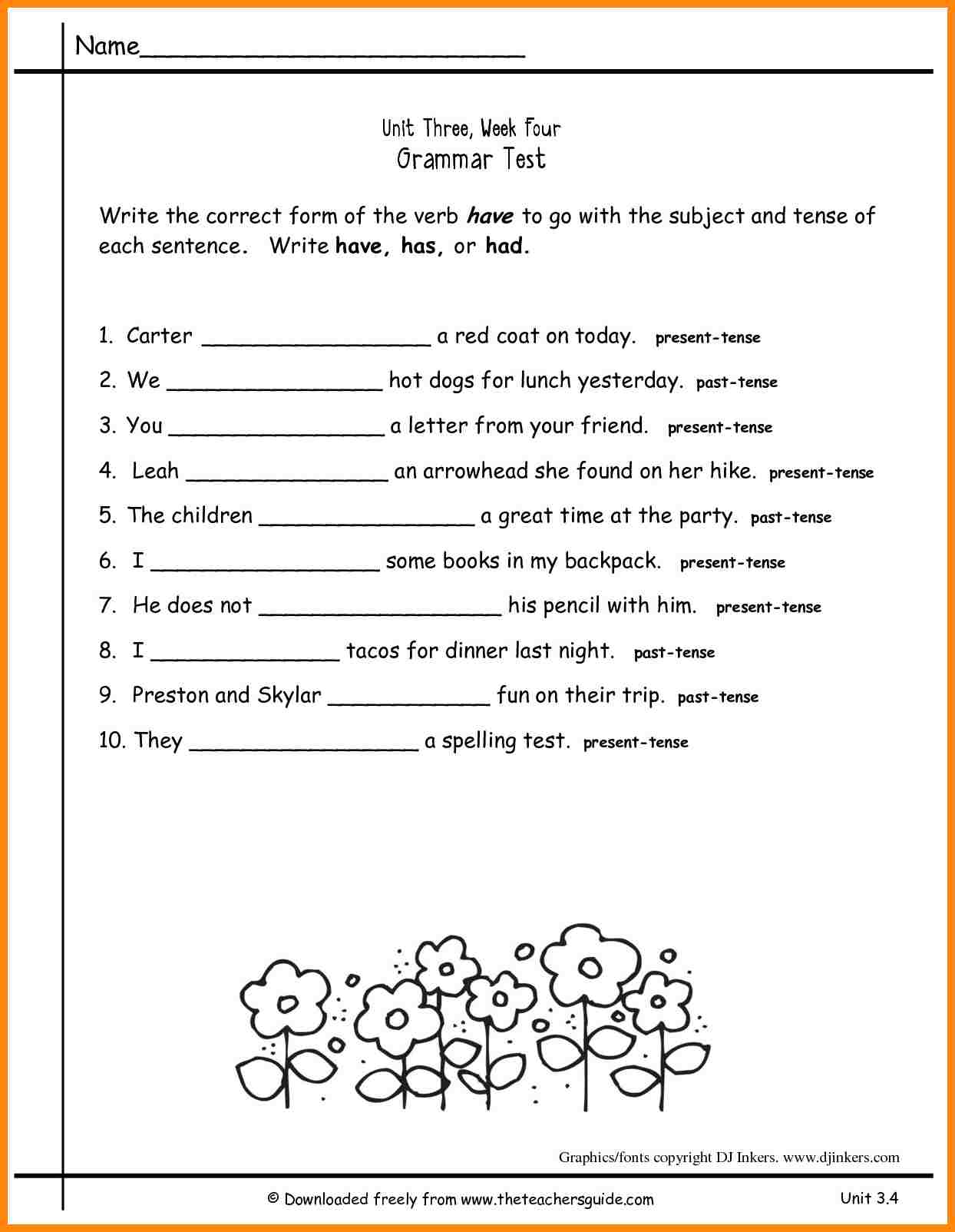 Free Printable Grammar Worksheets For 2nd Grade 734017