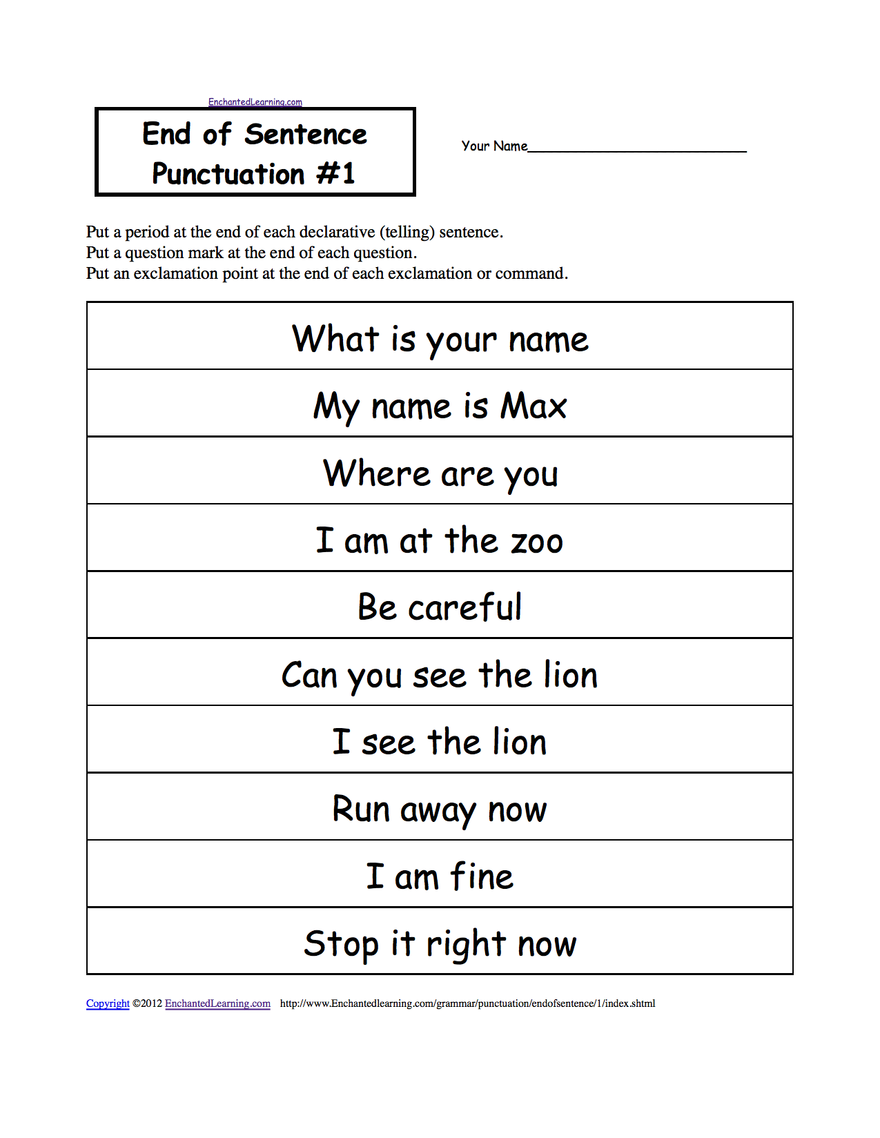 Free Printable Punctuation Worksheets For Kindergarten 805427
