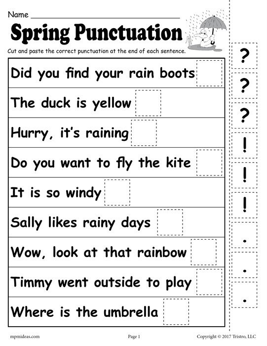 Free Printable Punctuation Worksheets For Kindergarten 805440