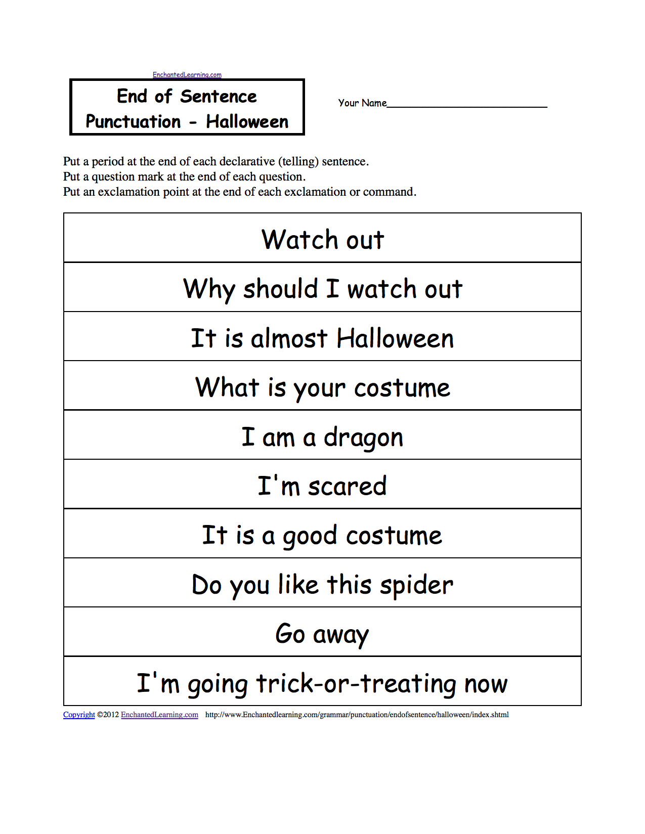 Free Printable Punctuation Worksheets Kindergarten 372448