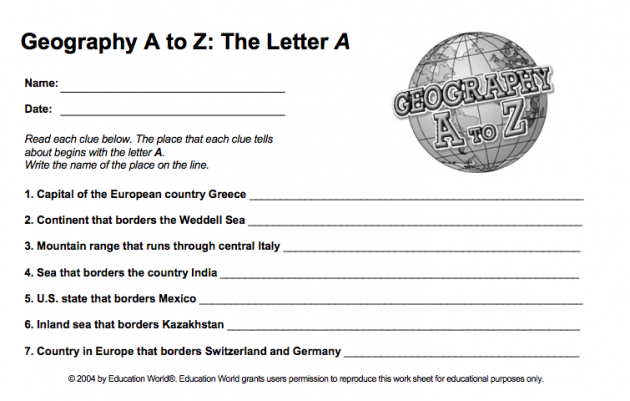 Geography Worksheets Geography A To Z Free Printable Worksheets