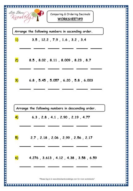 Grade 4 Maths Resources (3 3 Comparing And Ordering Decimals