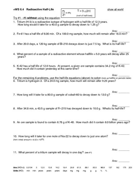 Half Life Worksheets With Answers