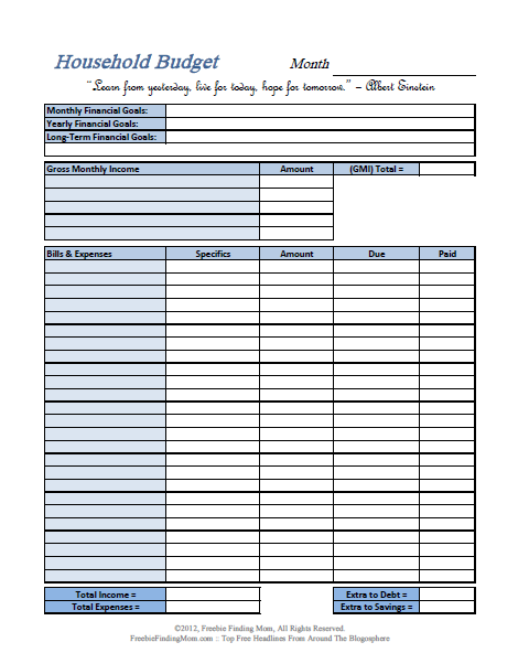 Household Budget Worksheet Free Printable Budget Worksheets Household Budget Worksheet Free Printable Budget Worksheets