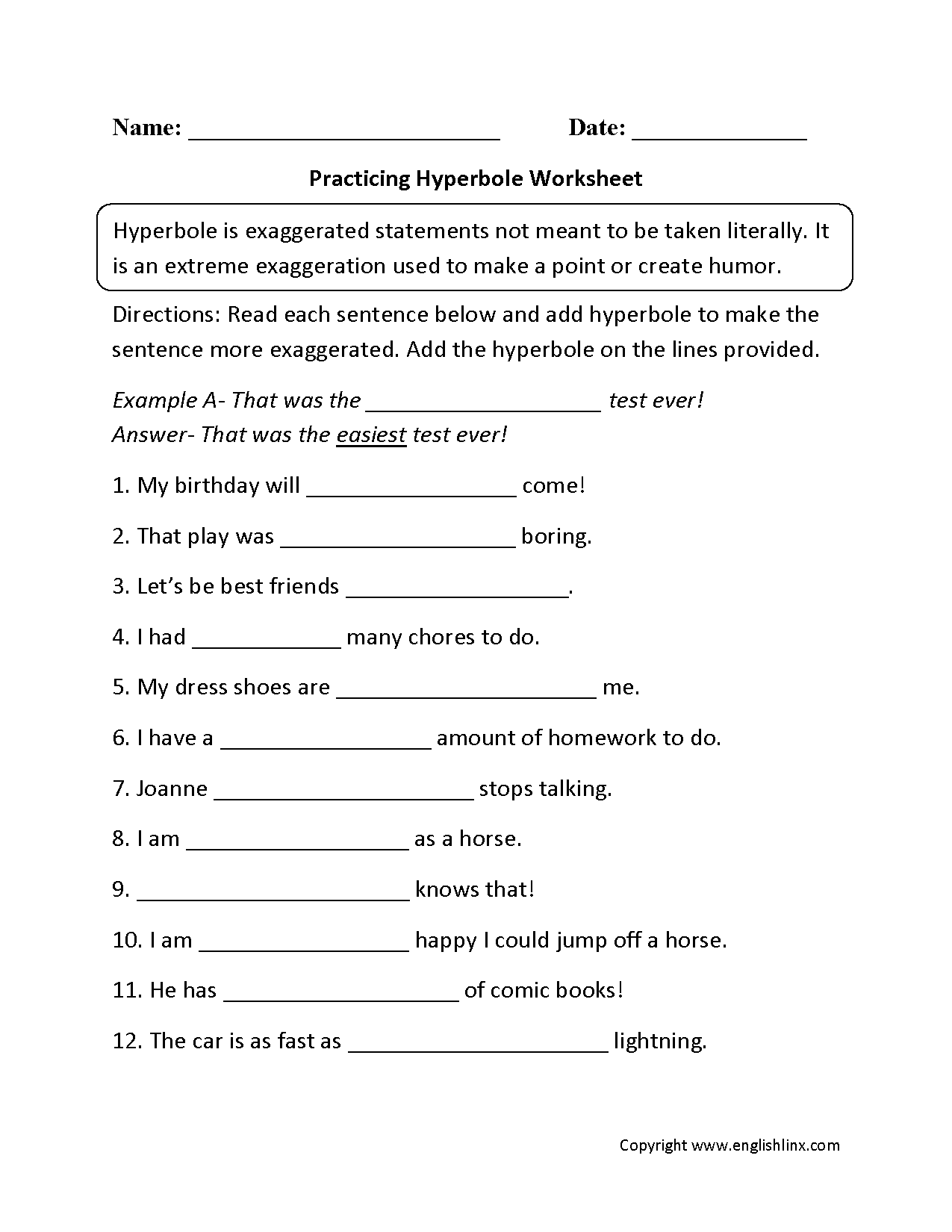 Hyperbole Worksheet Pdf 337662