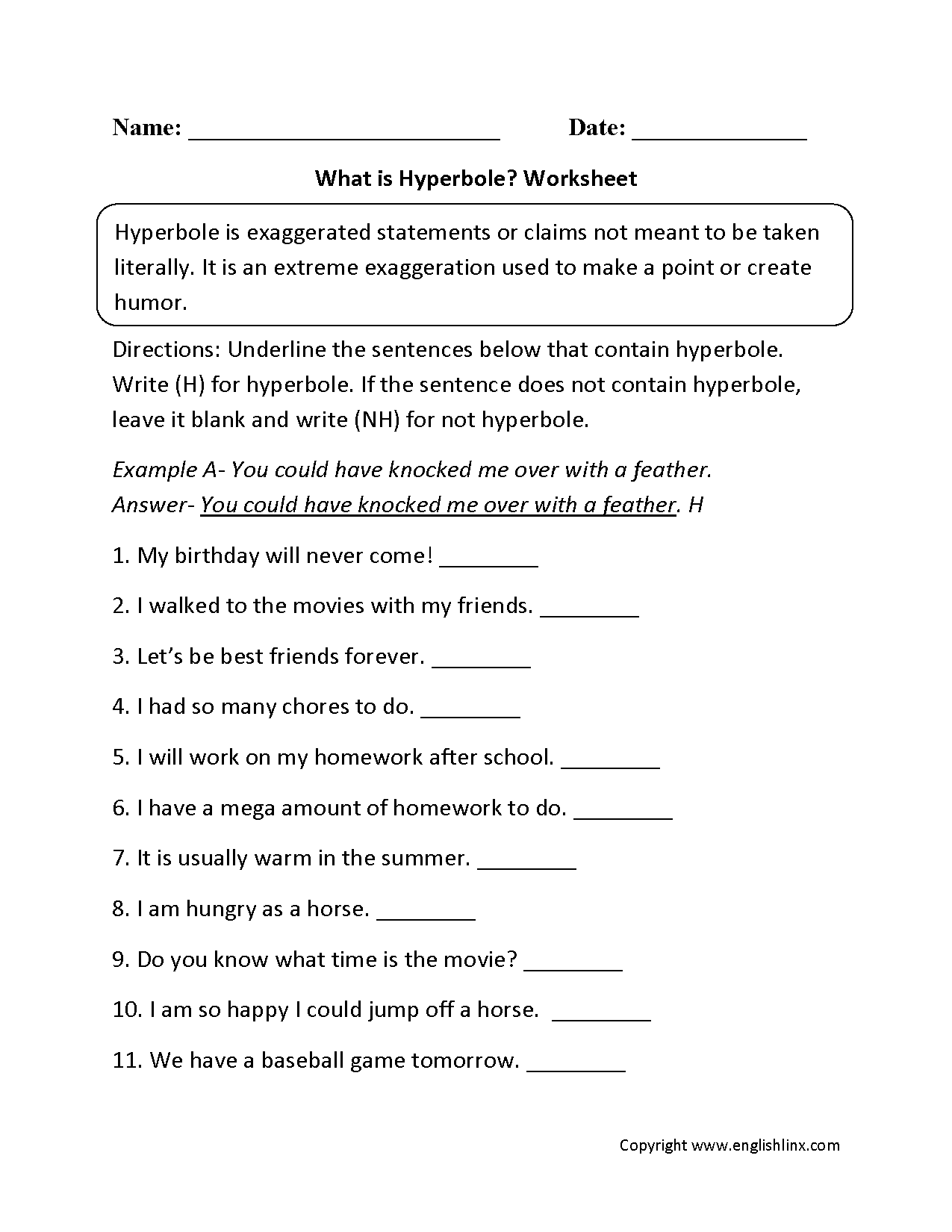 Hyperbole Worksheet Pdf 337669