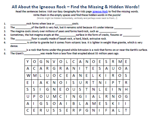 Image Of Igneous Rocks Worksheet