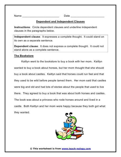 Independent And Dependent Clauses Worksheet Independent And