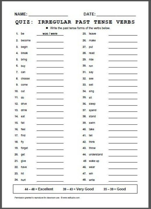 Irregular Verbs Worksheet Irregular Verbs Worksheet Middle School