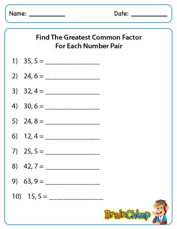 Least Common Multiple And Greatest Common Factor Worksheets