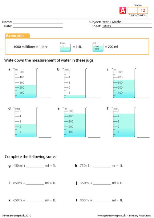 Litres Worksheet Year 2 543727