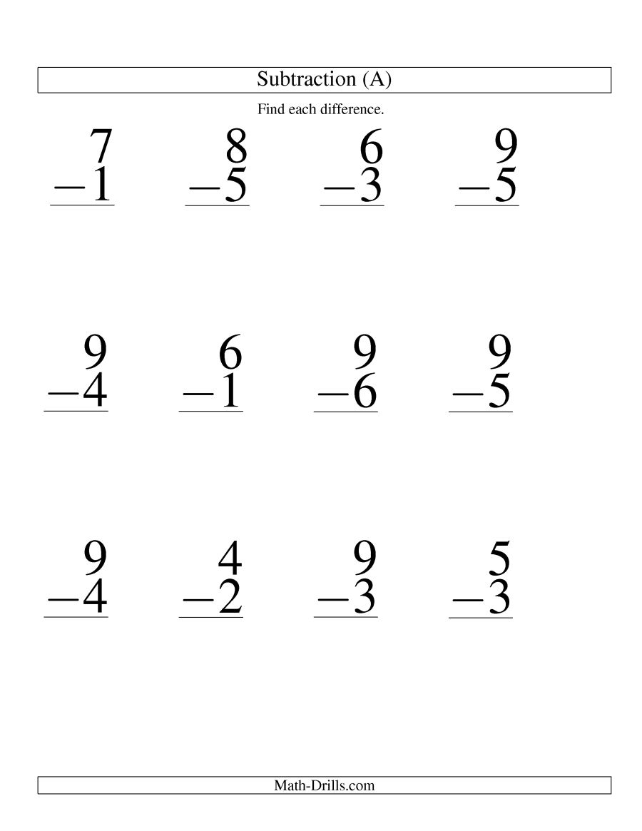 Math One Digit Subtraction Worksheets 1456553