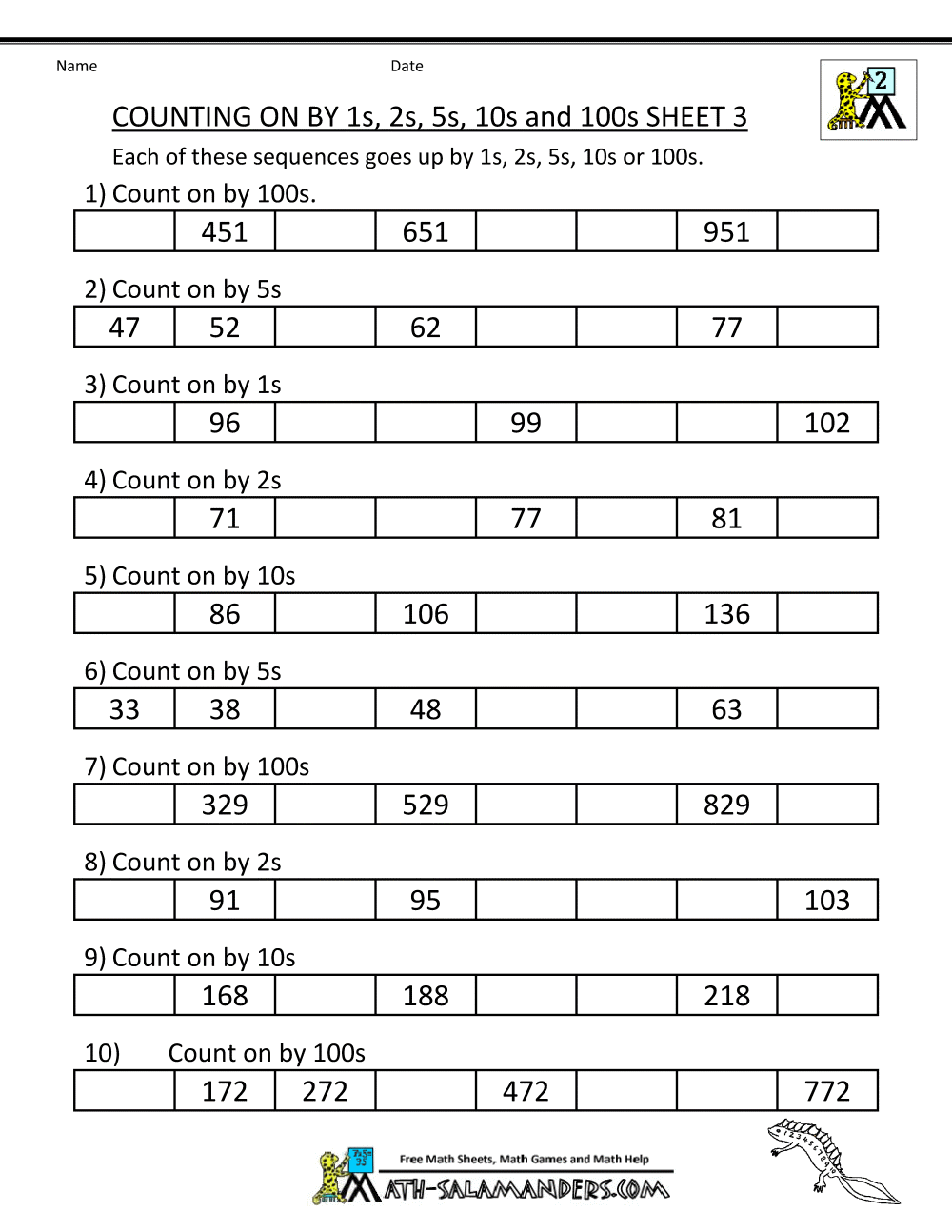 Math Worksheets For 2nd Grade Skip Counting 371527