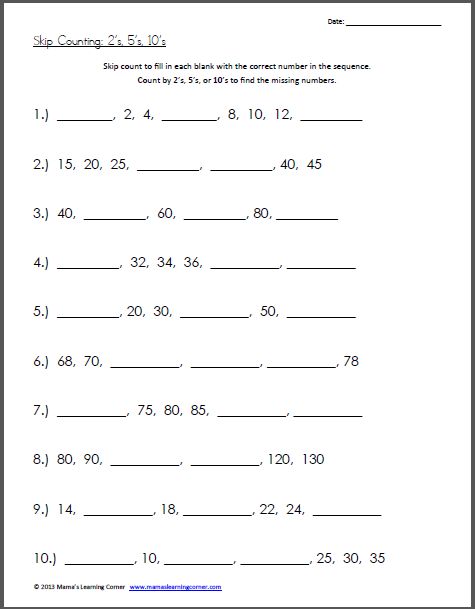 Math Worksheets For 2nd Grade Skip Counting 371527