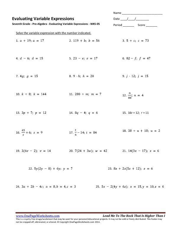 Math Worksheets For 8th Grade Pre Algebra 625355