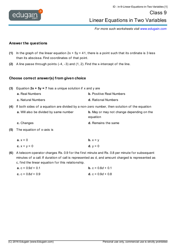 Math Worksheets For Grade 9 Academic 78237