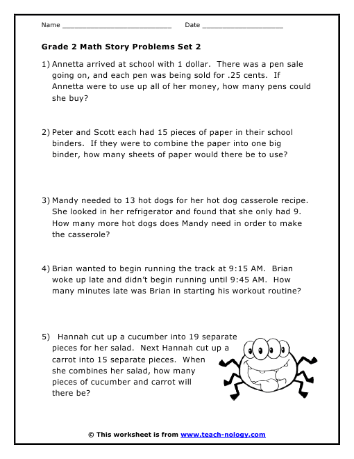 Math Worksheets Grade 2 Word Problems 586615